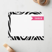Zwarte en Hot Pink Zebra Stripes Flat Note Cards Notitiekaartje (Voorkant / Achterkant in situ)