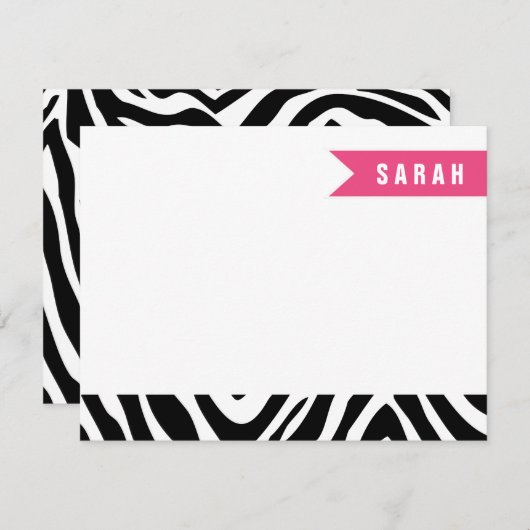 Zwarte en Hot Pink Zebra Stripes Flat Note Cards Notitiekaartje (Voorkant / Achterkant)
