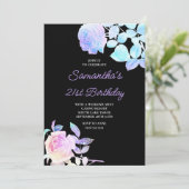 Zwarte en iriserende bloemen 21e verjaardag kaart (Staand voorkant)