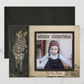Zwarte en ivoren kerstfotokaart voor Zebra Feestdagenkaart (Voorkant / Achterkant)