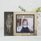 Zwarte en ivoren kerstfotokaart voor Zebra Feestdagenkaart (Staand voorkant)