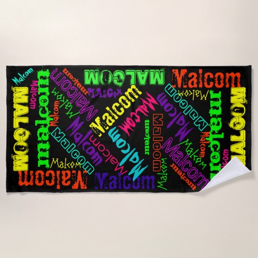 Zwarte en kleurrijke herhalingsnaam Collage Strandlaken (Voorkant)