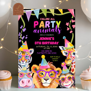 Zwarte en kleurrijke Wild One Safari Dieren Birthd Kaart