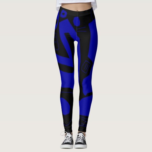 zwarte en kobaltische blauwe leggings (Voorkant)