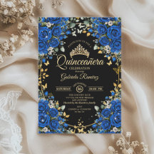 Zwarte en Koningsblauwe Rozen Gouden Quinceañera