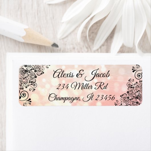 Zwarte en koraal elegante script retourlabels etiket (Insitu)