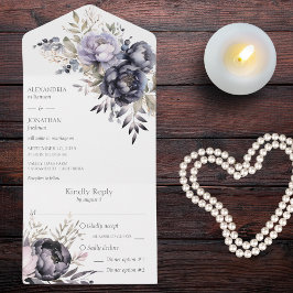 Zwarte en lavendelbloem all in one uitnodiging