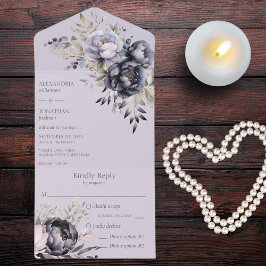 Zwarte en lavendelbloem all in one uitnodiging