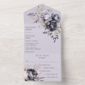 Zwarte en lavendelbloem all in one uitnodiging (Binnen)