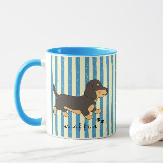 Zwarte en lichtbruine Dachshund met blauwe strepen Mok