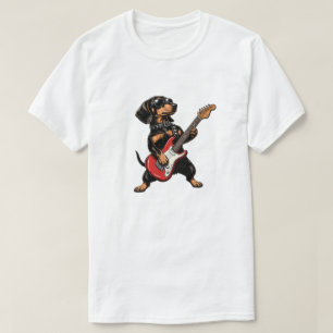 Zwarte en lichtbruine dashond rocker elektrische g t-shirt