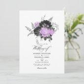 Zwarte en Lila  Floral Wedding Kaart (Staand voorkant)
