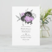 Zwarte en Lila  Floral Wedding Kaart (Staand voorkant)