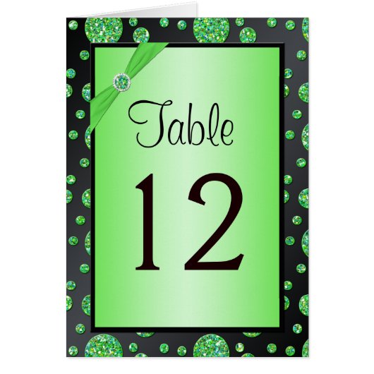 Zwarte en Limoen Glittery Stippen Tabelnummerkaart (Voorkant)