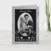 Zwarte en loodgrijze bloemen bedankkaart met foto (Voorkant)