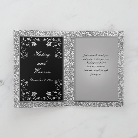 Zwarte en loodgrijze bloemen bedankkaart met foto (Binnen)