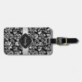 Zwarte en metalen zilverkleurige  Floral Damaskers Bagagelabel (Voorkant horizontaal)