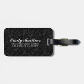 Zwarte en metalen zilverkleurige  Floral Damaskers Bagagelabel (Achterkant horizontaal)