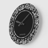 Zwarte en metalen zilverkleurige  Floral Damaskers Grote Klok (Hoek)