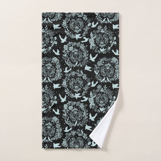 Zwarte en Mint Green Floral en vogels Bad Handdoek (Handdoek)