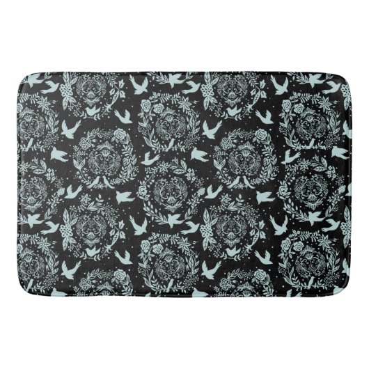 Zwarte en Mint Green Floral en vogels Badmat (Voorkant)
