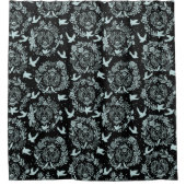 Zwarte en Mint Green Floral en vogels Douchegordijn (Voorkant)