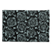 Zwarte en Mint Green Floral en vogels Kussensloop (Achterkant-Links)