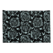 Zwarte en Mint Green Floral en vogels Kussensloop (Achterkant-Rechts)