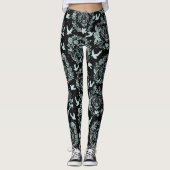 Zwarte en Mint Green Floral en vogels Leggings (Voorkant)