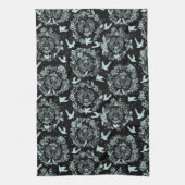 Zwarte en Mint Green Floral en vogels Theedoek (Verticaal)