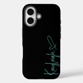 Zwarte en Mint Vert Manuscript Naam & het Geval va iPhone 16 Hoesje