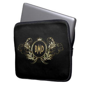 Zwarte en namaak glitters meisjesachtig bloemenfra laptop sleeve