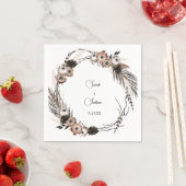 Zwarte en natuurlijke Floral Boho Name V2 Servet (Insitu)