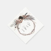 Zwarte en natuurlijke Floral Boho Rustic Name Servet (Hoek)