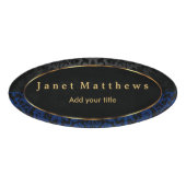 Zwarte en Navy Blue Damask met Gold Trim Design Naambadge (Voorkant)