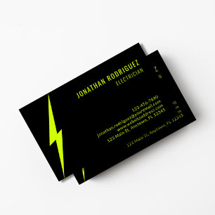 Zwarte en Neon gele verlichting Custom elektricien Visitekaartje