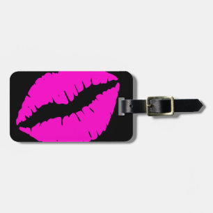Zwarte en neonroze lippenstift kus bagagelabel