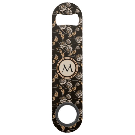 Zwarte en neutrale Floral - Aangepast monogram en  Speed Flessenopener (Achterkant)
