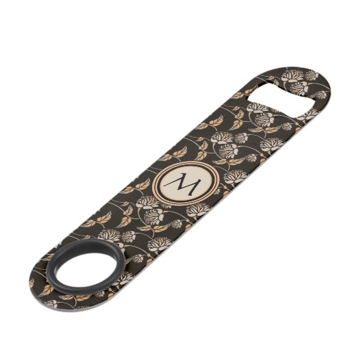 Zwarte en neutrale Floral - Aangepast monogram en  Speed Flessenopener (Achterkant Gekanteld)