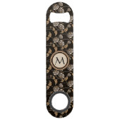 Zwarte en neutrale Floral - Aangepast monogram en  Speed Flessenopener (Voorkant)