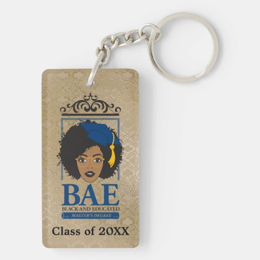 Zwarte en opgeleide master's persoonlijke klasse sleutelhanger (achterkant)