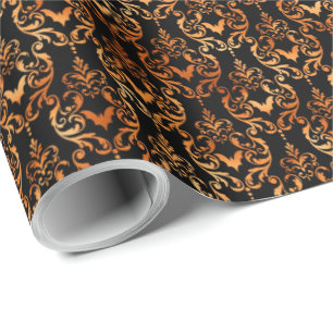 Zwarte en Oranje Bat Toile Halloween Cadeaupapier