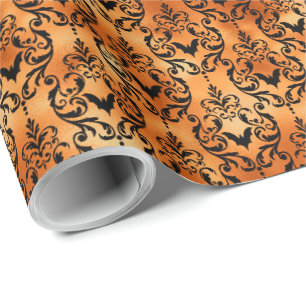 Zwarte en Oranje Bat Toile Halloween Cadeaupapier