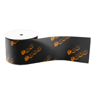 Zwarte en Oranje Boo Typografie Patroon Halloween Grosgrain Lint