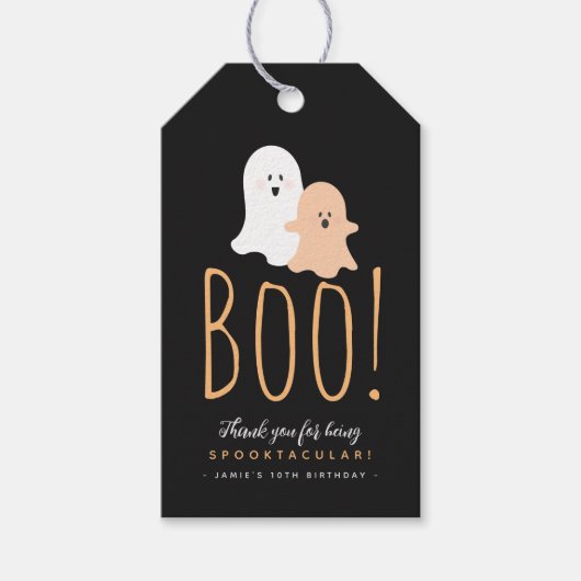 Zwarte en Oranje Cute Boo! Ghosts Halloween Cadeaulabel (Voorkant)