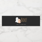 Zwarte en Oranje Cute Boo! Ghosts Halloween Waterfles Etiket (Enkel label)