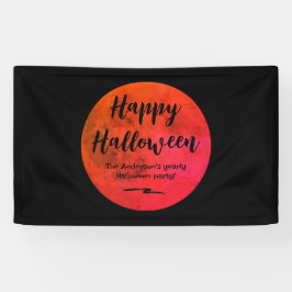 Zwarte en Oranje Enge Volle Maan Happy Halloween Spandoek