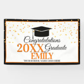 Zwarte en Oranje felicitaties Afstuderen Spandoek (Horizontaal)