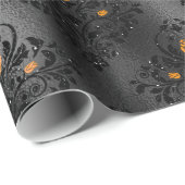 Zwarte en Oranje Floral Damask Pattern Cadeaupapier (Rol Hoek)