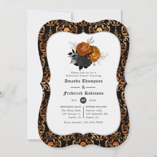 Zwarte en Oranje Floral Gothic repetitie in Kaart (Voorkant)